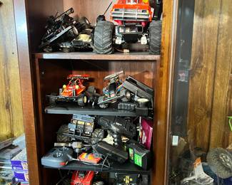 There are lots of remote controlled cars helicopters and a couple of boats