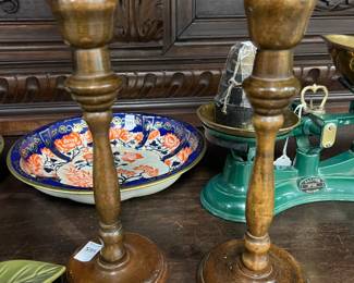 Pair Turned Wooden Candlesticks