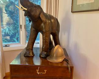 John Widdecomb 1970’s table, leather elephant Figure, 