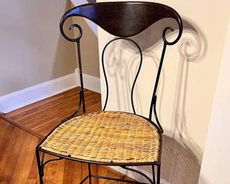 1 of 3 Wrought iron counter height chairs w/wicker seats 