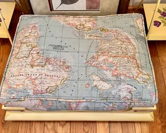Never Used - Dog bed w/world map fabric