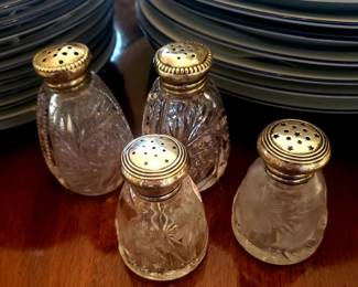 Cut Crystal salt and pepper shakers with sterling lids