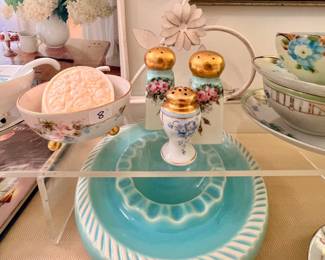 Vtg. hand painted dishes - Vtg. blue ashtray