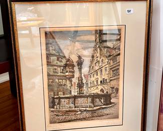 Vtg. Rothenburg fountain etching 