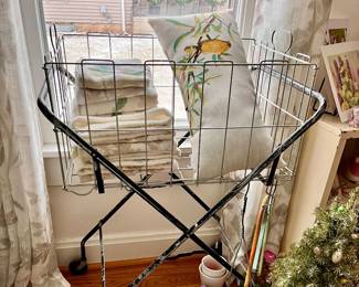 Vtg. Metal laundry cart w/removal clothes basket