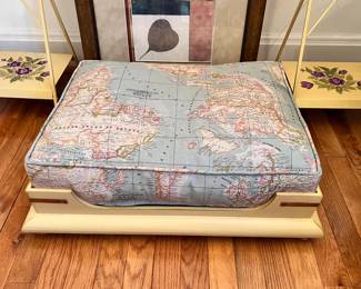 Never Used - Dog bed w/world map fabric