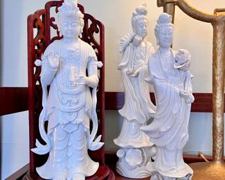 3 of 6 White porcelain Guanyin Asian figurines 