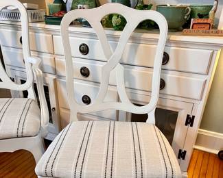 6 Painted chairs - 2 arm and 4 sides - Brand new professionally upholstered seat covers 