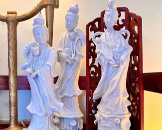 3 of 6 White porcelain Guanyin Asian figurines 