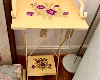 Matching metal folding side tables w/hand painted floral design 