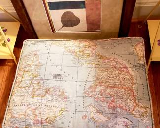 Never Used - Dog bed w/world map fabric