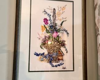 Hand made Cross Stitched floral picture 