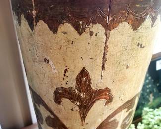 Vintage Florentine Italian Gold Cream Wood Umbrella Stand Vase Baroque