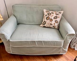 Lazy Boy Chair and a half w/matching ottoman with a custom made slip cover that be removed and washed 