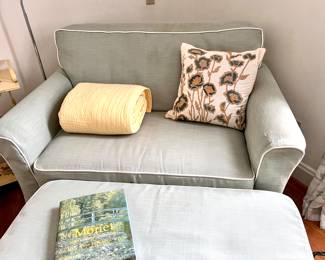 Lazy Boy Chair and a half w/matching ottoman with a custom made slip cover that be removed and washed 