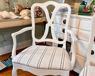 6 Painted chairs - 2 arm and 4 sides - Brand new professionally upholstered seat covers 