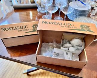 NEW - 2 Sets of 2 Nostalgic Warehouse Classic white porcelain & chrome privacy door knobs w/keys