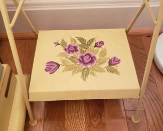 Matching metal folding side tables w/hand painted floral design 