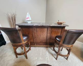 Marble top bar and 3 swivel stools