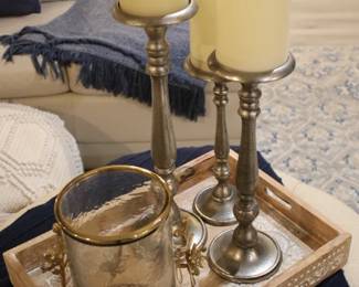 Home Decor, Rustic Wood Tray, Candle Holders