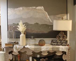 Modern Rustic Shelf Unit, Large Canvas Landscape Painting