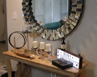 Wood Console Table, Baroque Style Large Round Mirror