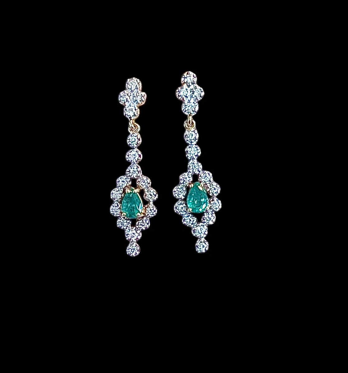 Emerald-Diamond Drop Earrings (18K gold)
