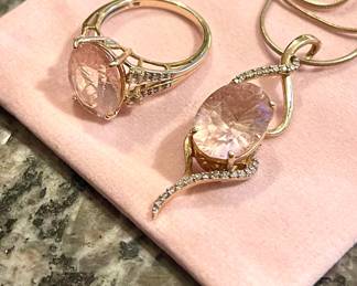 Pink Emerald Ring and Necklace (14k gold)