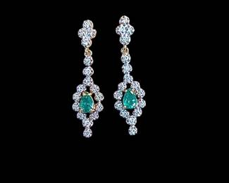 Emerald-Diamond Drop Earrings (18K gold)