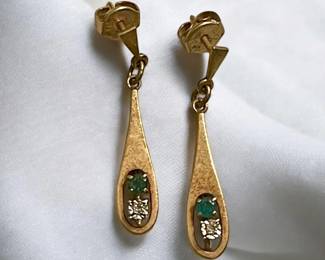 Emerald Diamond Gold Drop Earrings (14k) 