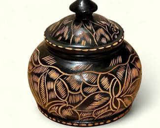 Hand-Carved Wood Jar