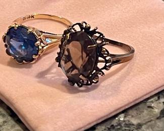 Sapphire Ring (10k) and Smoky Topaz Ring (10k)