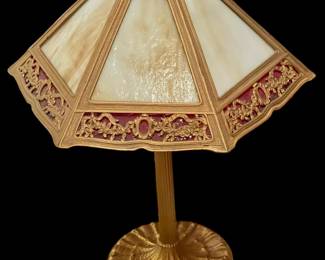 Art Nouveau Slag Glass Lamp