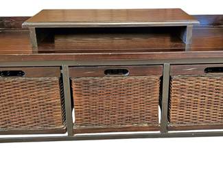 Wood Console Table WWicker Drawers