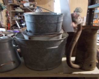 Metal buckets and tubs
