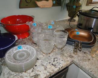 Cut glassware and square frying pans