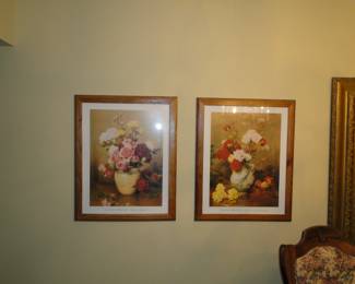 Wooden framed floral art pieces