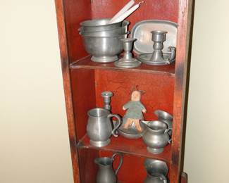 This is THE corner cabinet to have.  And then we have all this pewter stuff too.  And the pewter stuff looks so good, because the cabinet makes it look that good