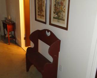 More great floral art pieces for the wall, framed in wood, and a nice bench.  You know it's a time out bench