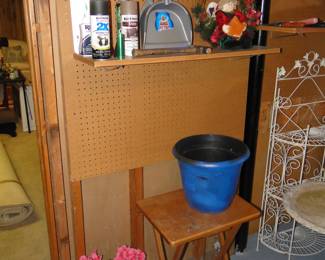 Some faux flowers, a TV tray, and other assorted goodies