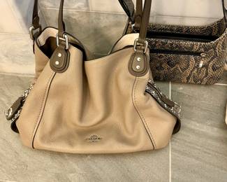 Coach over the shoulder bag by Edie Turnlock shoulder bag 31 in colorblock with snakeskin trim.