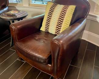 Crate & Barrel one of a pair of cognac leather chair