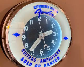 Fender Light and Neon Clock Vintage (Face glass has crack but all original and working)
