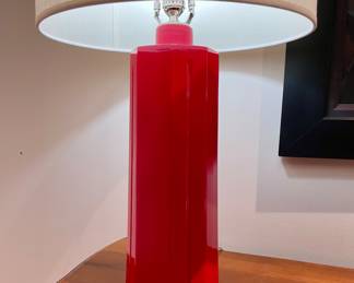 Robert Abbey Ruby Red Mason Table Lamp in Ruby Red Glazed Ceramic.