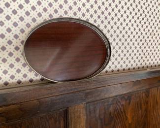 Wooden tray with silver plate border (12 in)