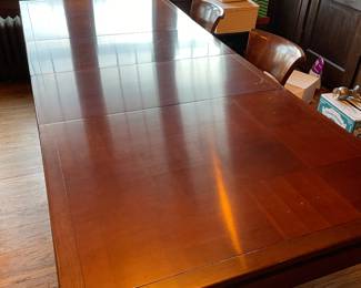 Dining room table (with 2 leaves) and 10 chairs