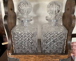 2 Crystal decanters in oak caddy