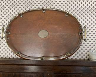 Wooden tray with brass fittings (28 in)