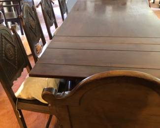 Jacobean extension table and six chairs