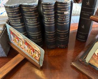 Victorian desktop Graphoscope, stereoscope, sterling viewer Photo albums with photos